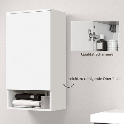 HOMCOM Wandmontierter Badezimmerschrank, Wandschrank für Badezimmer mit verstellbaren Ablagen, offenem Fach, Holz, Weiß