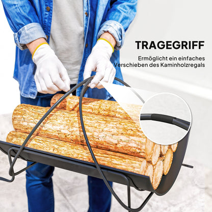 Outsunny Kaminholzregal för inomhus 51 x 38 x 33 cm geometrisk Brennholzregal med Griff från Metall, Schwarz