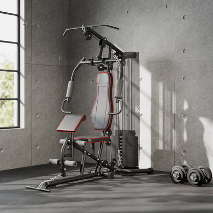 HOMCOM Heimtrainer, Trainingsstation, Hantelbank, Brustpresse, Stahl, 170x104x205 cm, Schwarz