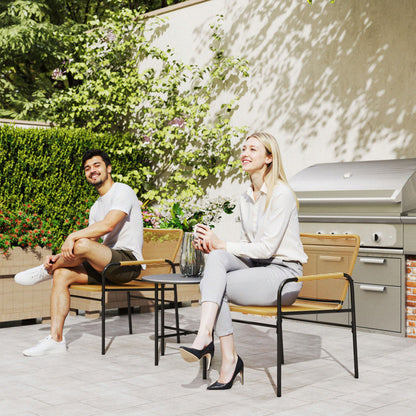 Outsunny 3-tlg. Rattan Bistroset, Sitzgruppe, Gartengarnitur mit 2 Gartensesseln, Couchtisch 54 x 66 x 76 cm Gelb