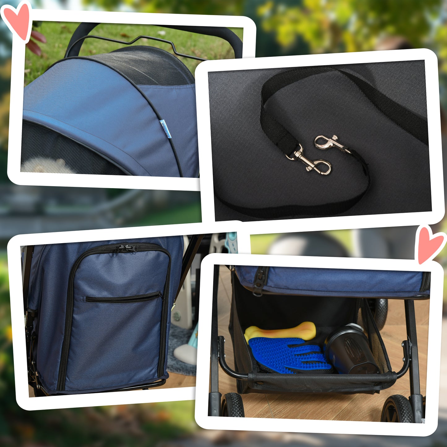 PawHut Hundewagen Hundebuggy bis 10kg verstellbares Vordach klappbar Bodenkorb 2 Bremsen Sicherheitsleine Blau