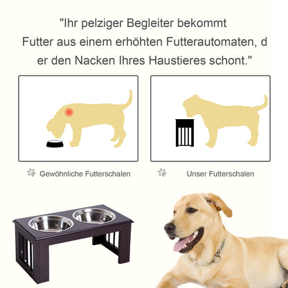 PawHut Hunde-Futterstation, rutschfest, 58,4 x 30,5 x 25,4cm, Grau, 2L pro Napf