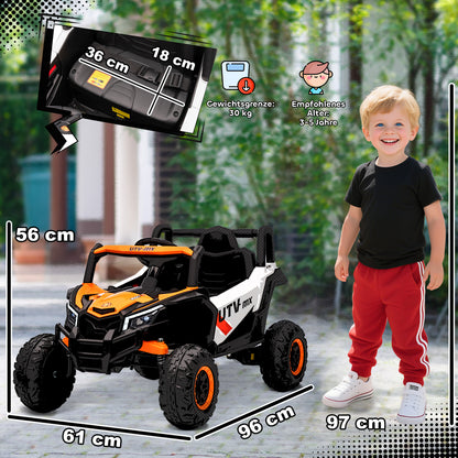 AIYAPLAY 12V Elektroauto für Kinder, Fernbedienungsfunktion, Gurt, Hupe, LED-Lichter, USB-Port, für 3-5 Jahre, Orange