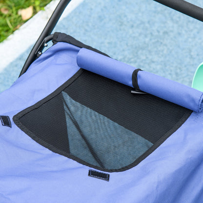 PawHut Hundebuggy, faltbar, aufklappbar, Liegekissen, Stahlrahmen, Blau/Schwarz