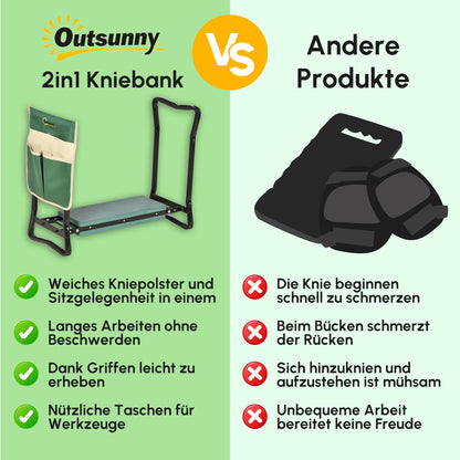 Outsunny Kniebank, Klappbarer Gartenhocker, 2-in-1, Kniehilfe, mit Werkzeugtasche, EVA-Schaumstoff, 58 x 28 x 49 cm