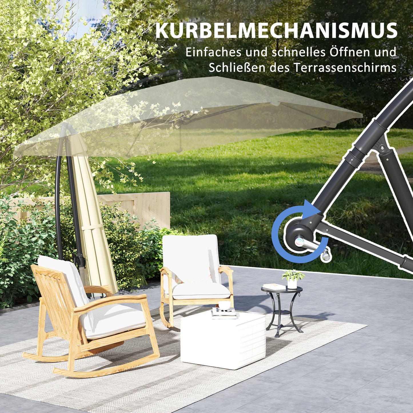 Outsunny Ampelschirm Alu Ø 260 cm Sonnenschirm, wasserdicht Kurbelschirm mit Ständer, Kurbel, Beige