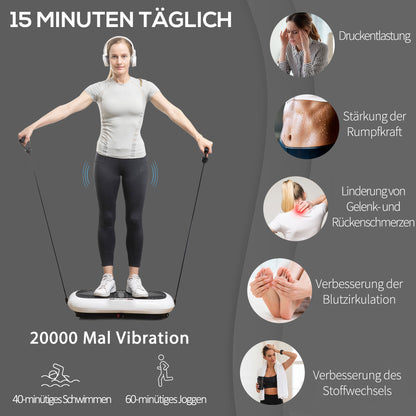 HOMCOM Vibrationsplatte mit 99 Stufen, 2 Fitnessbändern 73 x 40 x 13cm Weiß+Schwarz