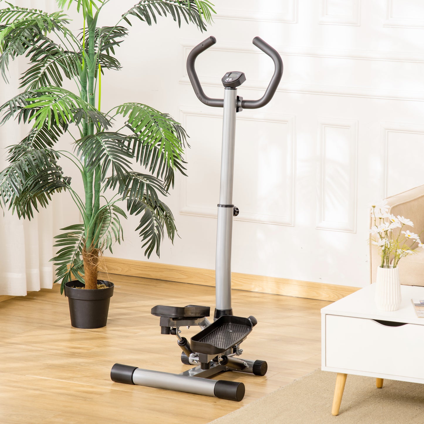HOMCOM Stepper Heimtrainer für Zuhause mit LCD-Bildschirm einstellbare Geschwindigkeit Metall ABS 55 x 53 x 118-128 cm