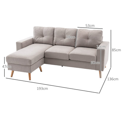 HOMCOM 3-Sitzer-Ecksofa, Leinenoptik, Wendbare Chaiselongue, 193x136x85 cm, Hellgrau