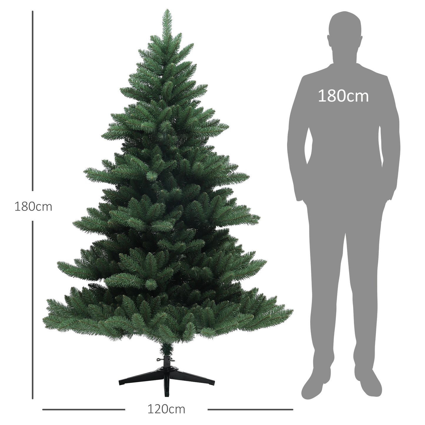 HOMCOM Weihnachtsbaum, Nordmanntanne, naturgetreu, breit & üppig, 180 x Φ120 cm, Grün