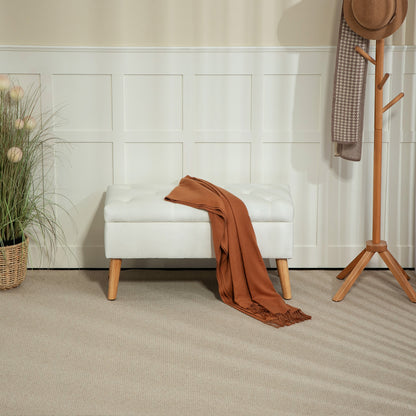 HOMCOM Polsterbank mit Stauraum, Stoffbezug in Samtoptik, Holzbeine, für Wohnzimmer, Schlafzimmer, Flur, 80 x 35 x 42 cm, Weiß