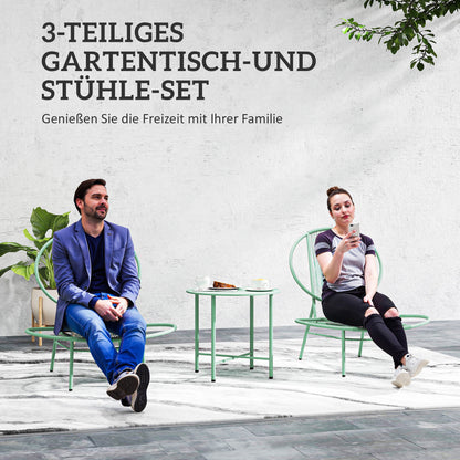 Outsunny Bistro-Set 3-teilig aus Polyrattan Wetterfest Gartenmöbel Set mit Bistrotisch Muschelförmige Gartenstühlen Grün