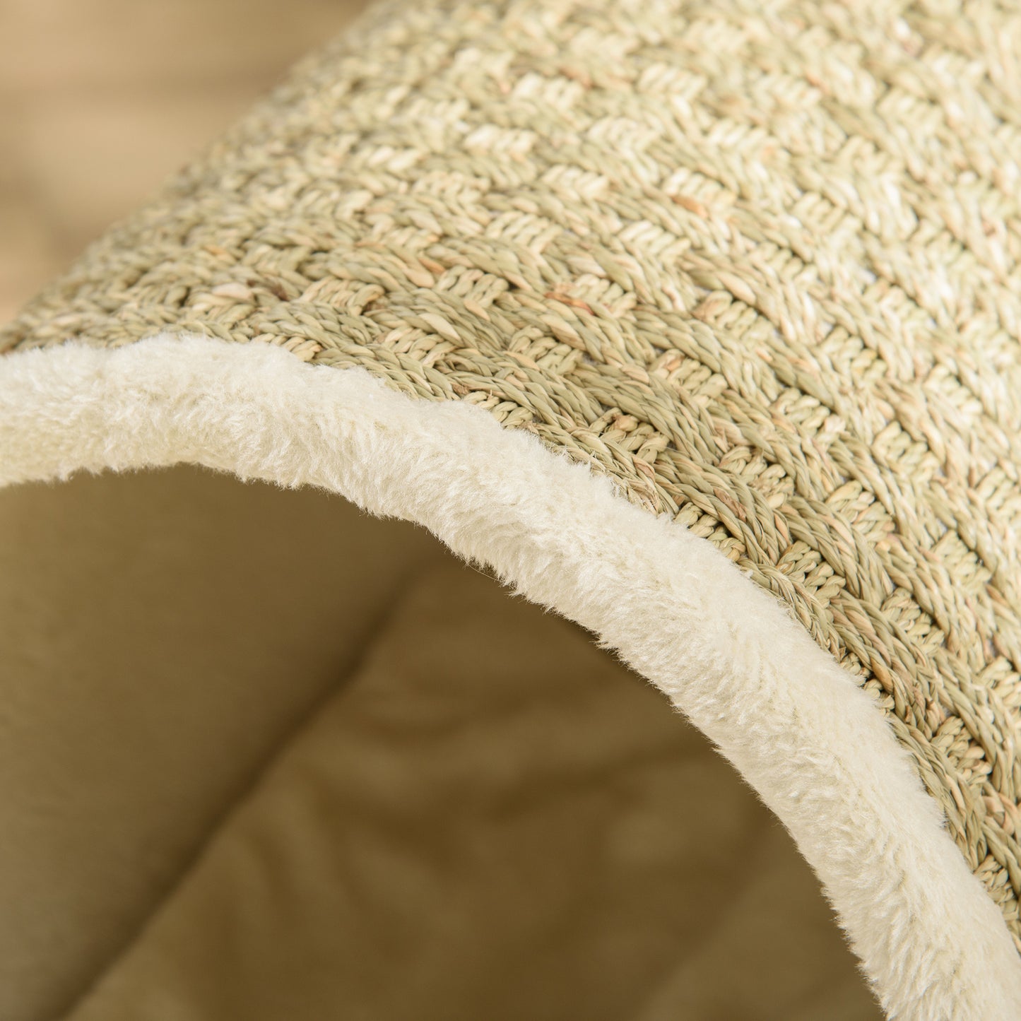 PawHut Katzenhöhle mit Kratzfläche inkl. Kissen, Kratztonne, 41 cm x 38 cm x 43 cm, Natur + Beige