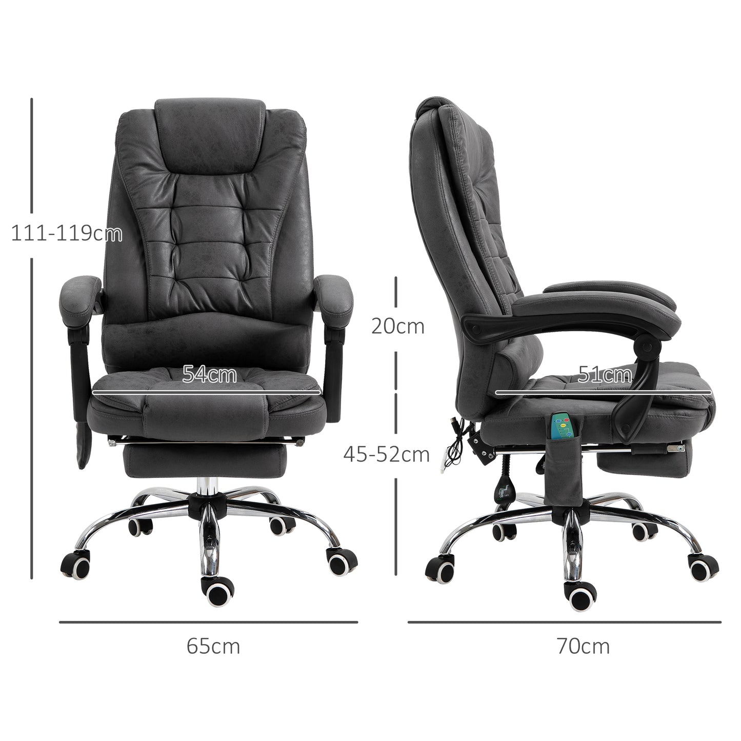Vinsetto Bürostuhl med massagefunktion, ergonomisk, 65x160x104cm, Grau