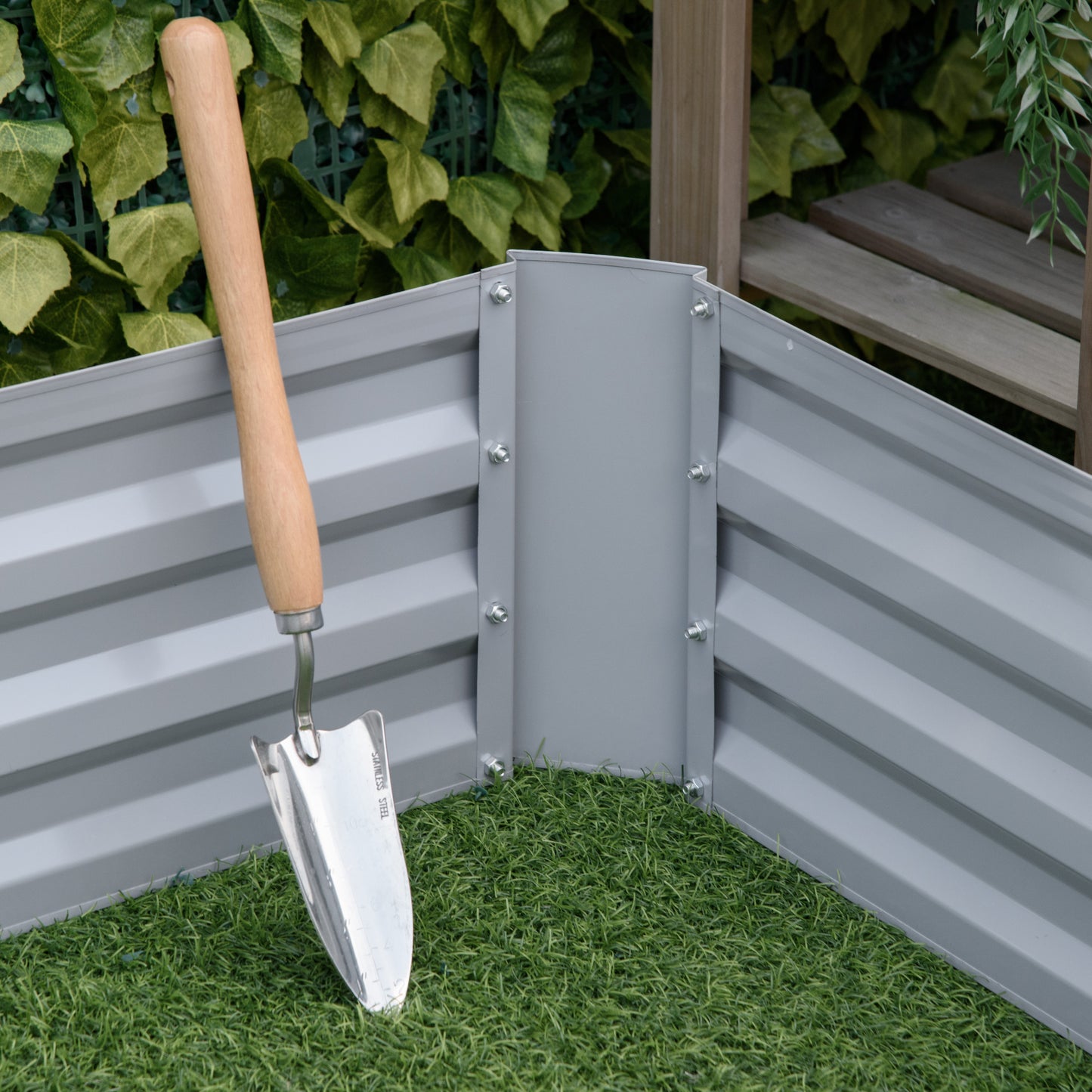 Outsunny Pflanzkasten, 2er-Set, Blumenkasten, offener Boden, Stahlrahmen, grau, (2 x) 100 x 100 x 30 cm