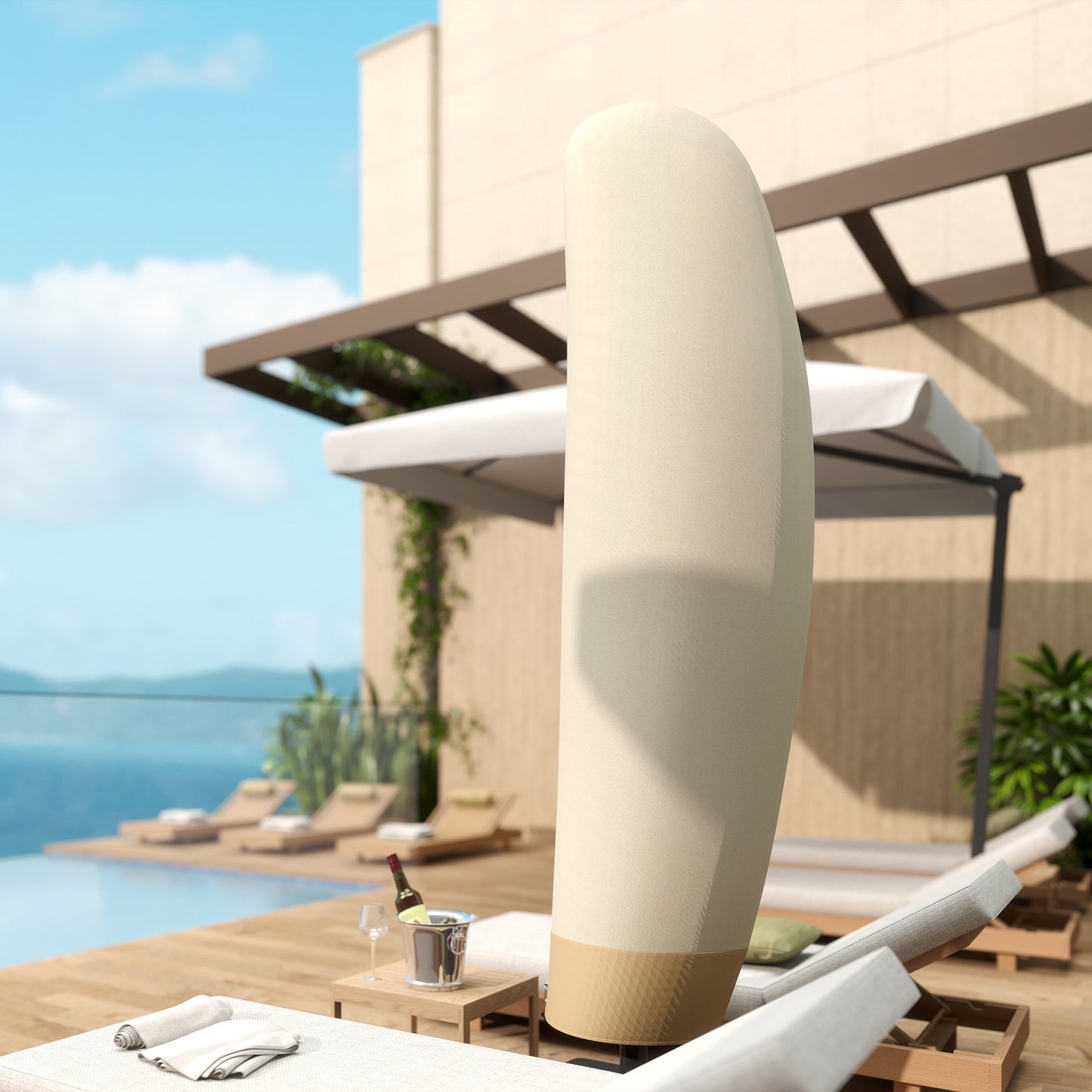 Outsunny Sonnenschirm Schutzhülle für Ø 400 cm wasserdicht Wetterfeste Sonnenschirm Abdeckung mit Stab Reißverschluss Kordelzug Oxford Gewebe UV-Beständige Ampelschirm Abdeckhauben 220 ×56 cm Beige