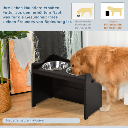 PawHut Erhöhter Hundenapf Höhenverstellbar Futternapf mit Ständer Wassernapf 2 x 2L Edelstahlnäpfen Langsamfutternapf verstellbar Fressnapf Futterstation Hundenäpfe für alle Hundegrößen, Kaffee