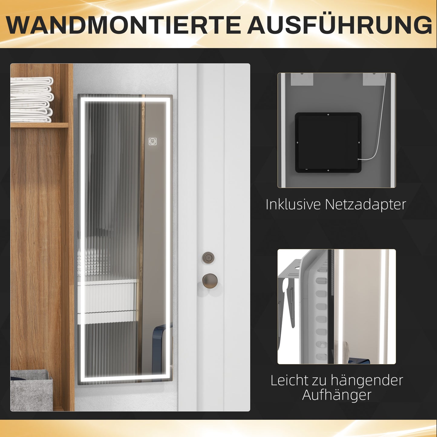 HOMCOM Ganzkörperspiegel mit LED, dimmbar, Touchsensor, Speicherfunktion, silber, 40x120 cm