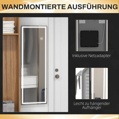 HOMCOM Ganzkörperspiegel mit LED, dimmbar, Touchsensor, Speicherfunktion, silber, 40x120 cm