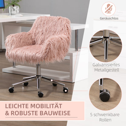 Vinsetto Chefsessel Drehstuhl Computerstuhl Schminkstuhl mit Kunstfell Sitzhöhenverstellung für Mädchen Kunstpelz Schaumstoff Rosa+Silber 57 x 60 x 75-85 cm