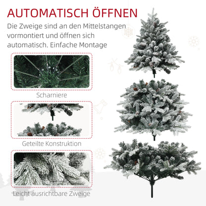 HOMCOM Künstlicher Weihnachtsbaum, 180 cm, LED-Lichter, schneebedeckt, flammenhemmend, Metall