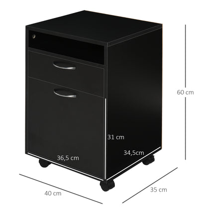 HOMCOM Rollcontainer Schubladencontainer Container, 1 Fach, 1 Regal, 1 Schublade, 40 cm x 3 cm x 60 cm, Schwarz