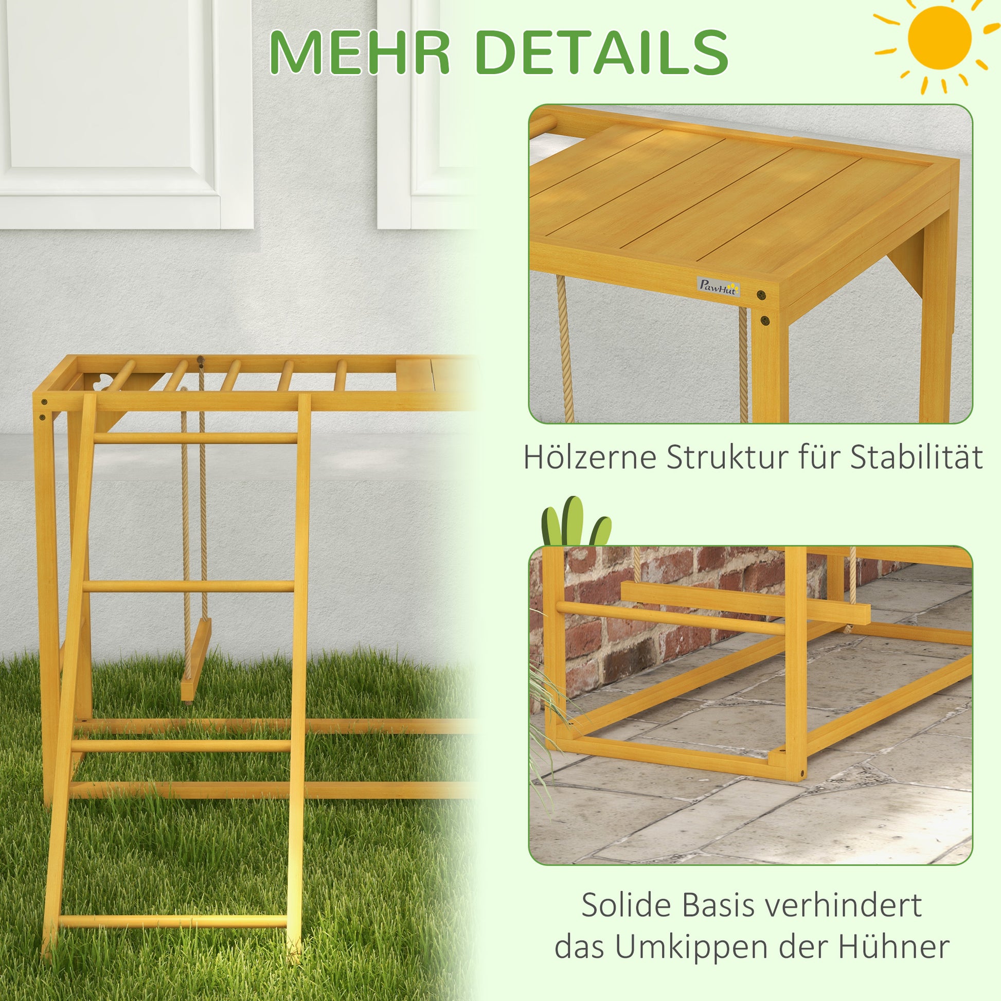 PawHut Hühner-Spielgerüst mit Schaukeln und Leiter, für 3-4 Hühner, Hühner-Klettergerüst aus Holz