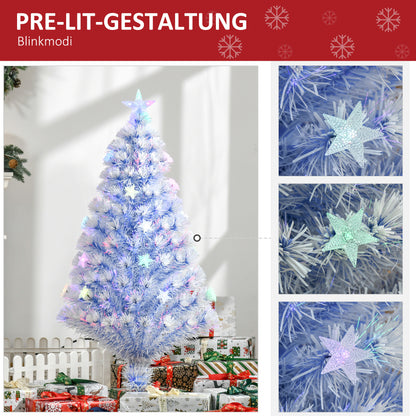 HOMCOM künstlicher Weihnachtsbaum mit 3 LED-Leuchten Christbaum Tannenbaum PVC Metall Weiß+Blau Ø60 x 120H cm