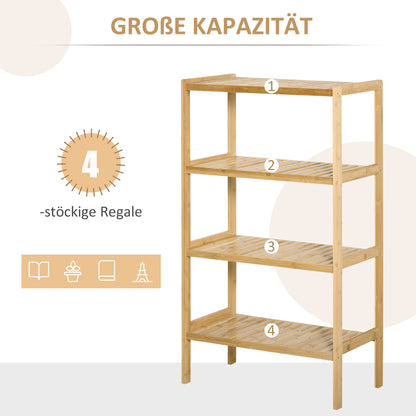 HOMCOM Standregal Bücherregal 4-stufiges Bambusregal Büroregal Lagerregal Aktenregal Küchenregal für Bad Küche Wohnzimmer Schlafzimmer Bambus Natur 62 x 33 x 112 cm