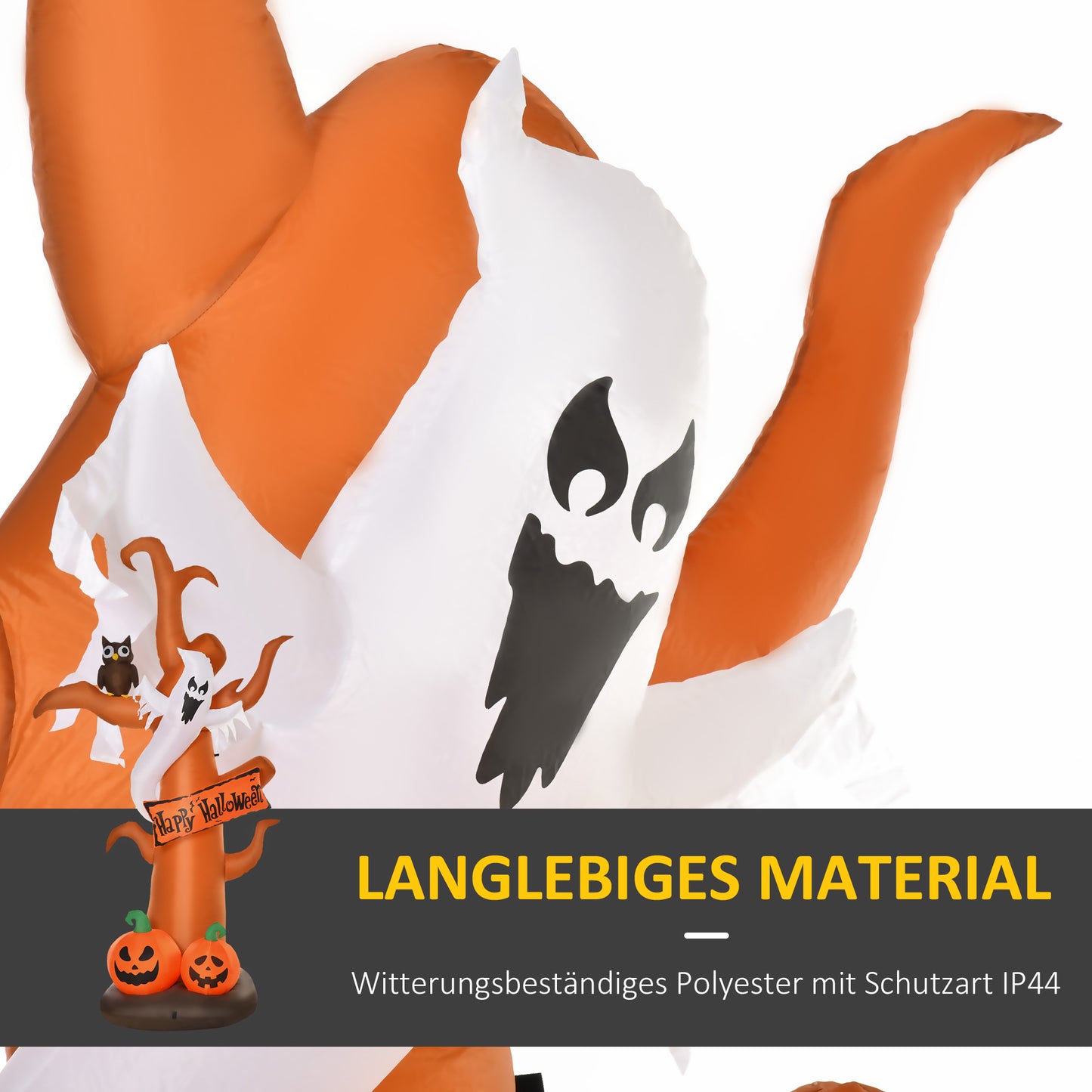 HOMCOM Selbstaufblasend Halloweendekoration mit LED-Lichtern, inkl. Gebläse und Befestigungsmaterial, 156cm x 107cm x 274cm