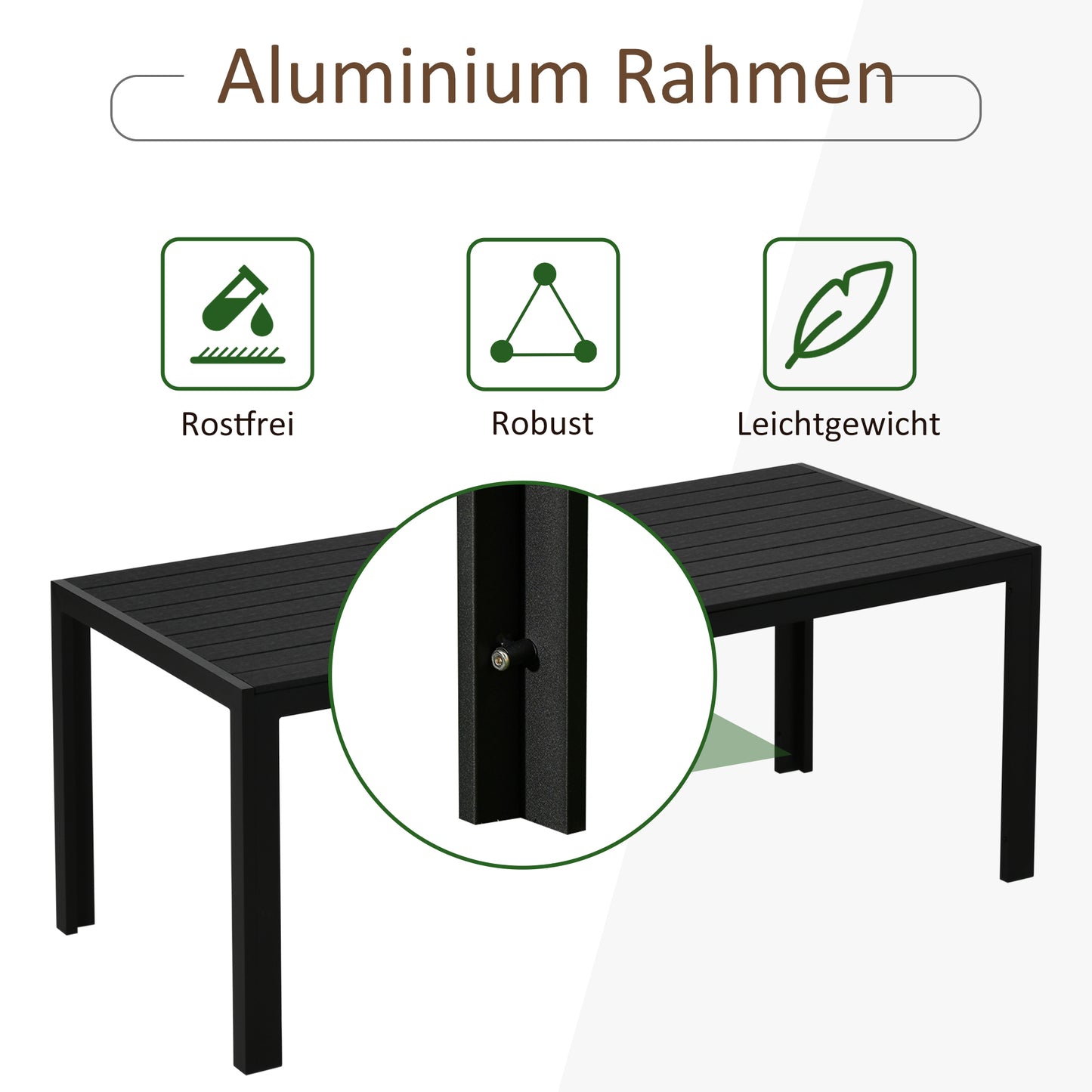 Outsunny Gartentisch Kunststoff 190 x 84,5 x 72 cm Wetterfest, Holz Optik, Holzstrukur, rutschfest Buffettisch Campingtisch Balkontisch Terrassentisch Outdoor Esstisch für Garten, Balkon Schwarz