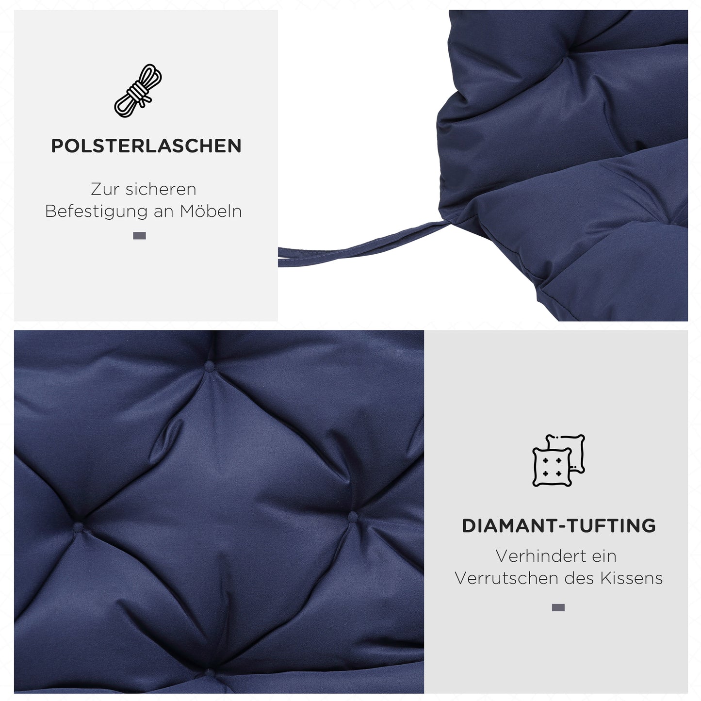 Outsunny Sitzpolster für Bänke, Bankpolster mit Befestigungsbändern, für bis zu 3 Personen, Schaumstoff-Füllung, Sitzpolste