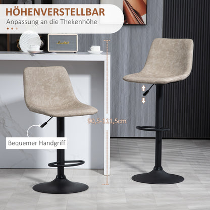 HOMCOM Barhocker im 2er-Set, Retro-Design, höhenverstellbar, drehbar, Kunstleder, 42 x 48 x 91-112 cm, Beige