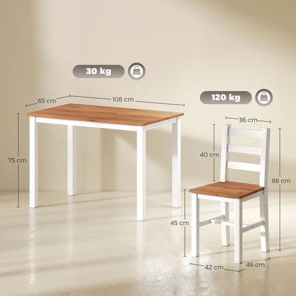 HOMCOM Essgruppenset, Esstisch, 4 Stühle, Esszimmerset, Kiefernholz, Braun+Weiß