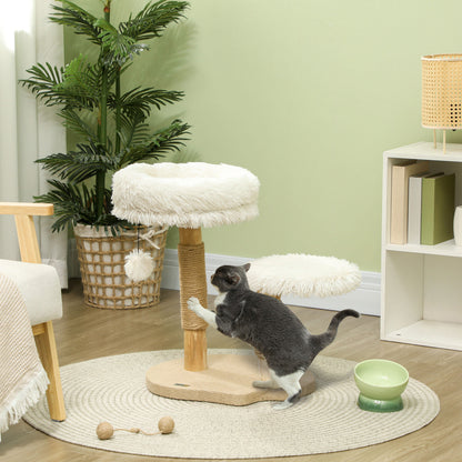 PawHut Katzenbaum, 61,5 cm, mit Katzenbett, Kratzpfosten, Sprungplattform, Spielzeugball, für Katzen bis zu 5 kg, Weiß