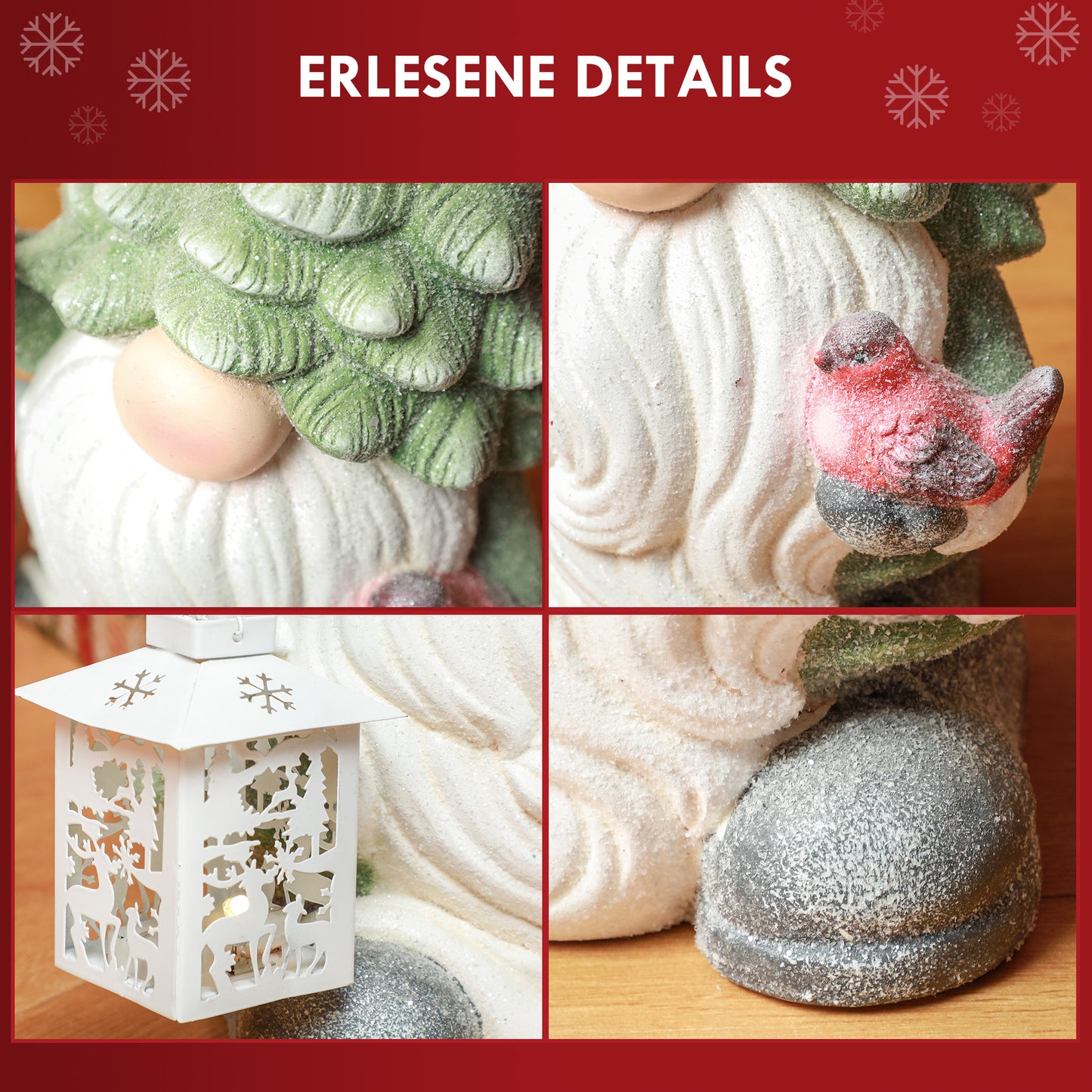 HOMCOM Weihnachtszwerg mit Laterne, LED, batteriebetrieben, wetterfest, 28x21x42 cm