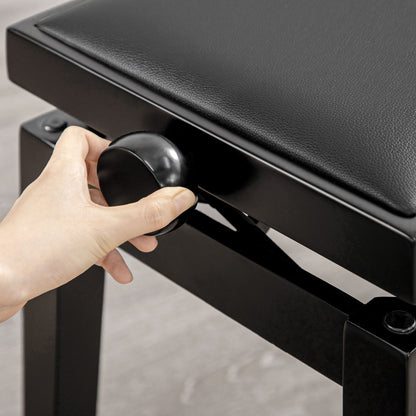 HOMCOM Klavierbank, Pianostuhl, höhenverstellbar, eleganter Hochglanz, Kunstleder+Kautschukholz, schwarz, 63 x 33 x 56cm