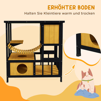 PawHut Katzenhaus Katzenhütte Katzenhöhle, wetterbeständig, 1 Rampe, 1 Plattform, 84,5 x 60 x 88 cm, Grün + Natur