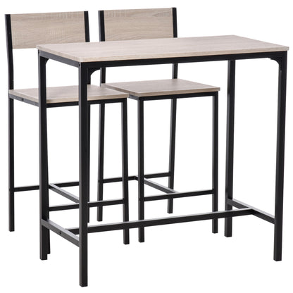 HOMCOM Bartisch Set Bartisch mit Barhocker-Set Esstisch mit 2 Stühlen mit Rückenlehne Küchentisch für Esszimmer, Küche, Natur+Schwarz