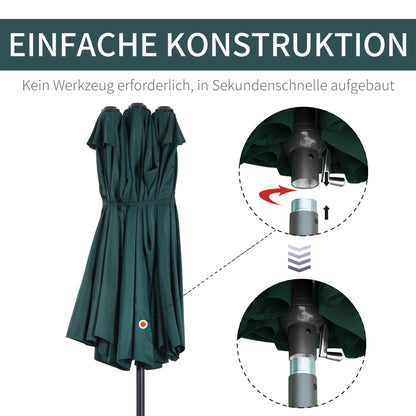 Outsunny Sonnenschirm Gartenschirm Marktschirm Doppelsonnenschirm Terrassenschirm med Handkurbel Dunkelgrün Oval 460 x 270 x 240 cm