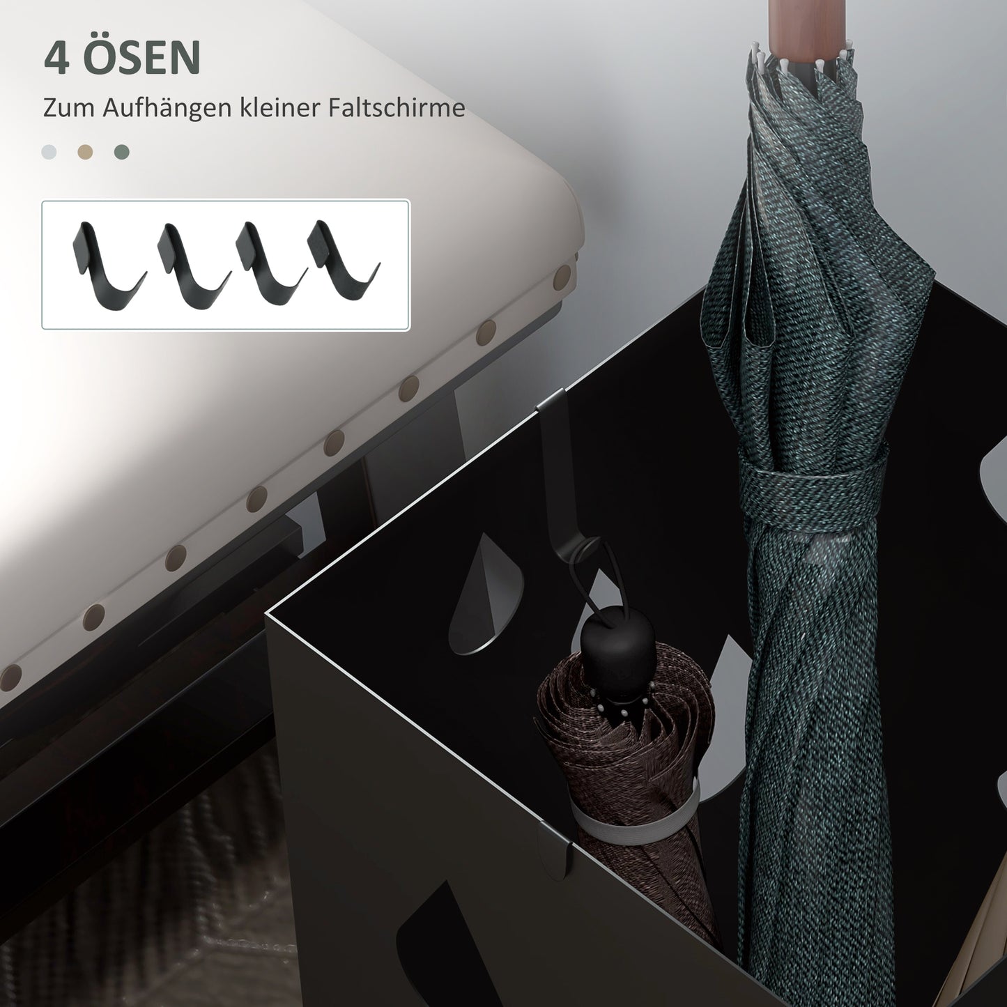 HOMCOM Schirmständer, 4 Haken, Tropfschale, Stahl, Schwarz