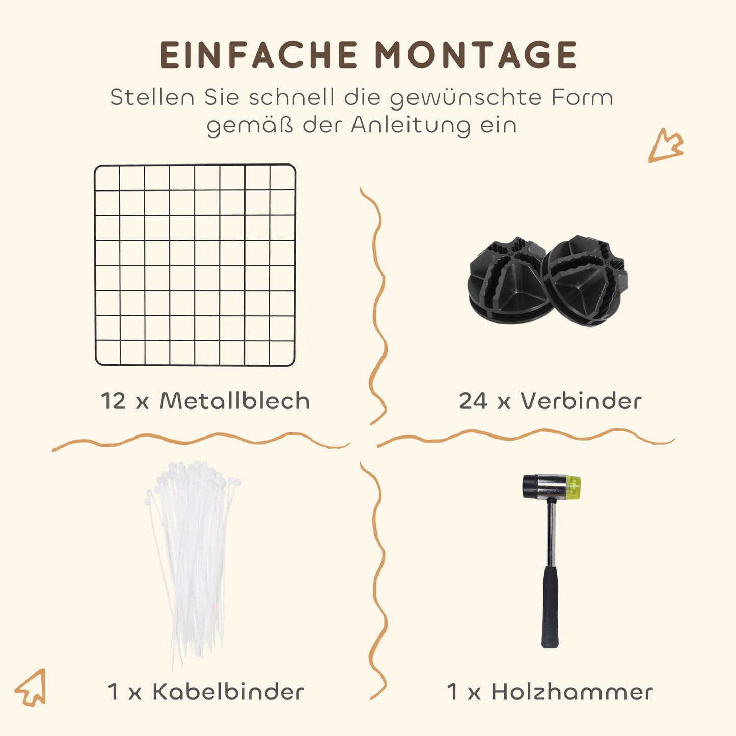 PawHut Gittergehege Freigehege Laufgehege für Kleintiere Laufstall Kleintierkäfig Metallgitter flexibel umformbar Schwarz 106 x 73 x 36 cm