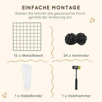 PawHut Gittergehege Freigehege Laufgehege für Kleintiere Laufstall Kleintierkäfig Metallgitter flexibel umformbar Schwarz 106 x 73 x 36 cm