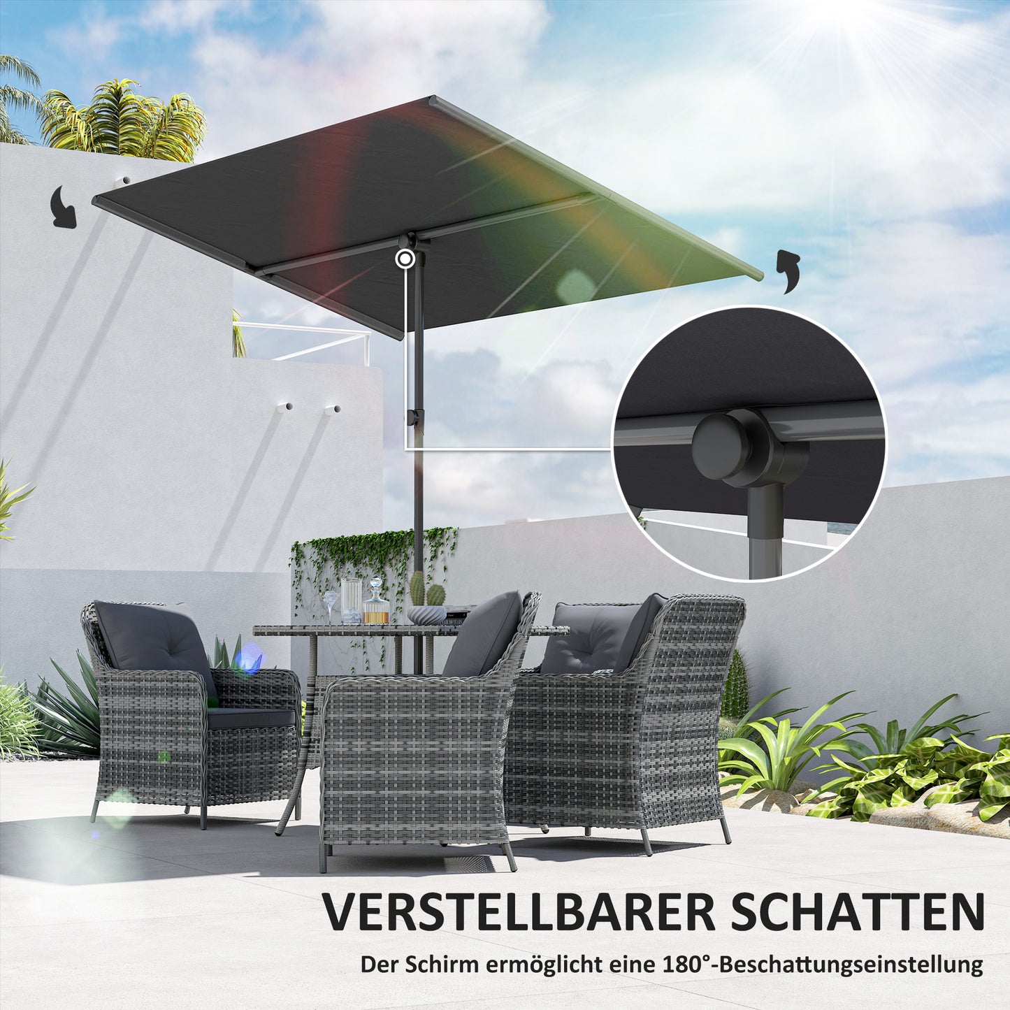 Outsunny Sonnenschirm 180 Grad drehbar Höhenverstellbar Gartenschirm mit Aluminium-Mast 150x205cm Dunkelgrau