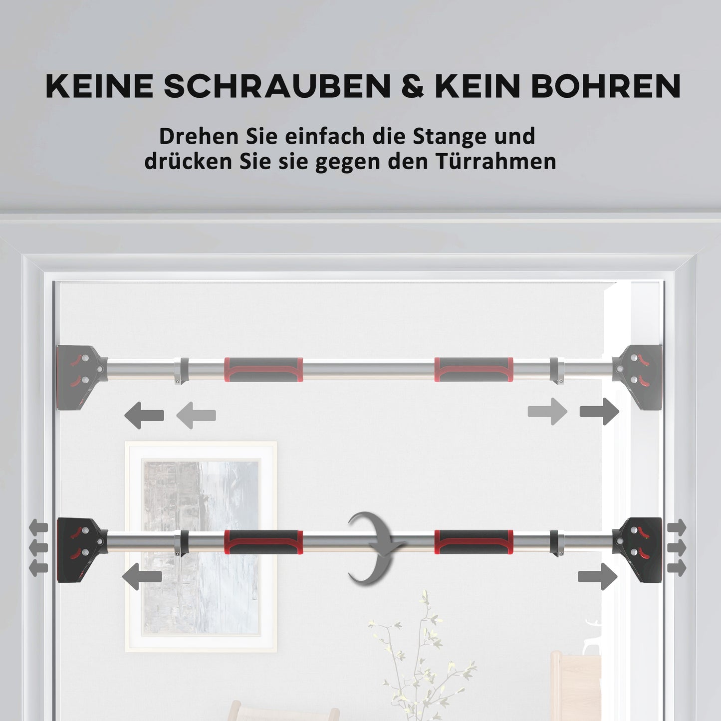 SPORTNOW Klimmzugstange für Türrahmen, verstellbar, ohne Bohren, Stahl, bis 200 kg, 75-92 x 10 x 7 cm, Schwarz/Rot