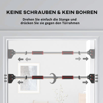 SPORTNOW Klimmzugstange für Türrahmen, verstellbar, ohne Bohren, Stahl, bis 200 kg, 75-92 x 10 x 7 cm, Schwarz/Rot