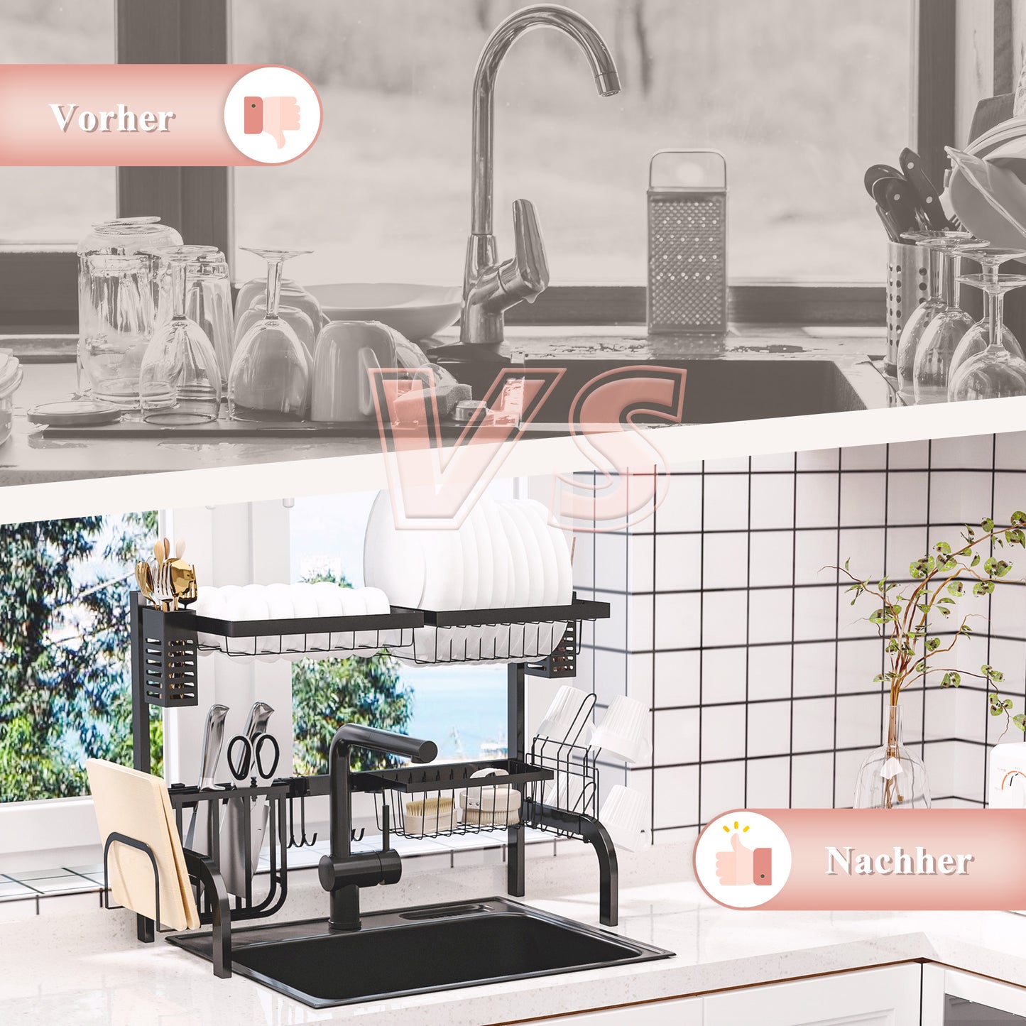 HOMCOM Geschirrkorb, Modularer Geschirrhalter aus Metall, bis zu 26 kg belastbar, Schwarz