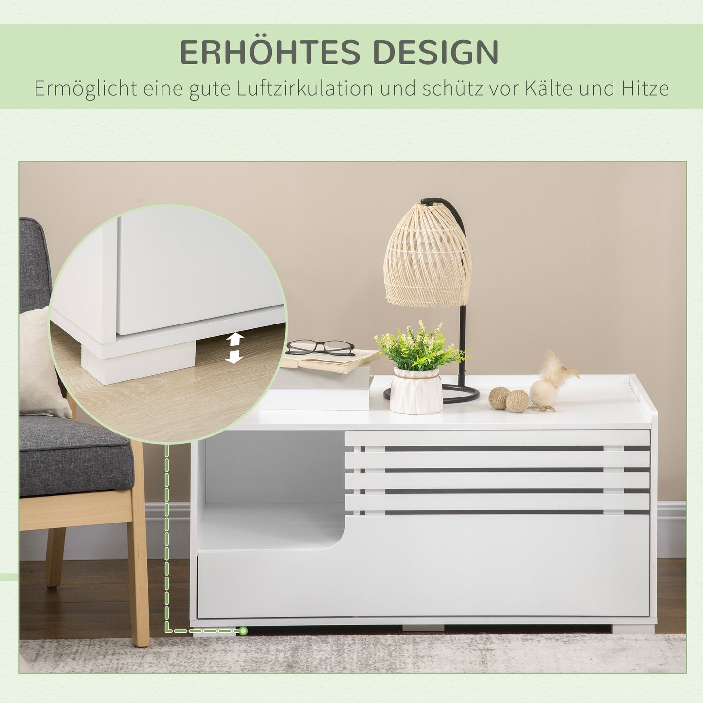 PawHut Katzenschrank mit 2 Regalen 2-in-1 Design Magnettür Weiß