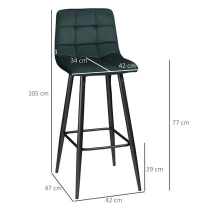 HOMCOM Barhocker 2er-Set, modernes Design, weicher Sitz, Stahlrahmen, 42 x 47 x 105 cm, Grün