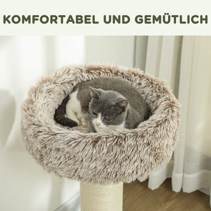 PawHut Katzenbaum, 87 cm, Katzenturm mit dickem Kratzpfosten, Plüschbett, für den Innenbereich, trägt till 6 kg, Braun